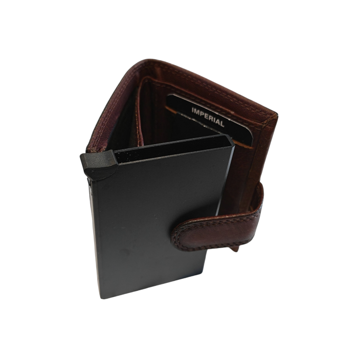 Portafoglio uomo IMPERIAL in vera pelle con porta card in metallo a scatto 