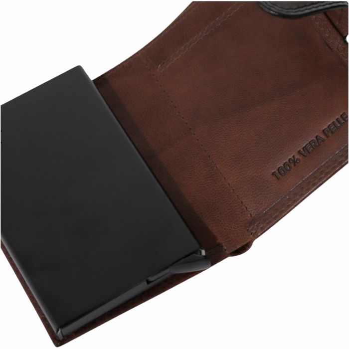 Portafoglio uomo IMPERIAL in vera pelle con porta card in metallo a scatto 