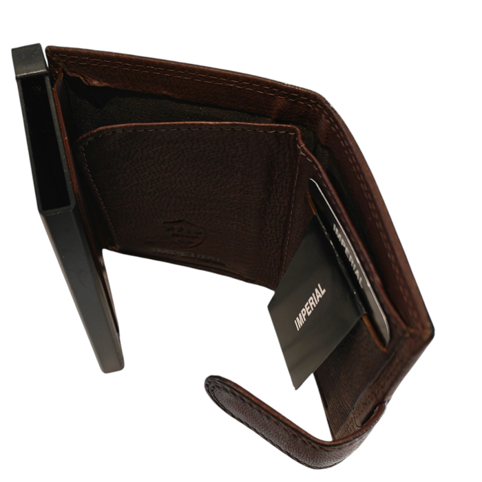 Portafoglio uomo IMPERIAL in vera pelle con porta card in metallo a scatto 