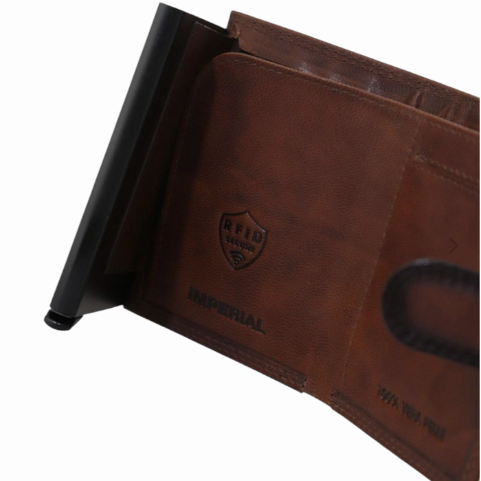 Portafoglio uomo IMPERIAL in vera pelle con porta card in metallo a scatto 