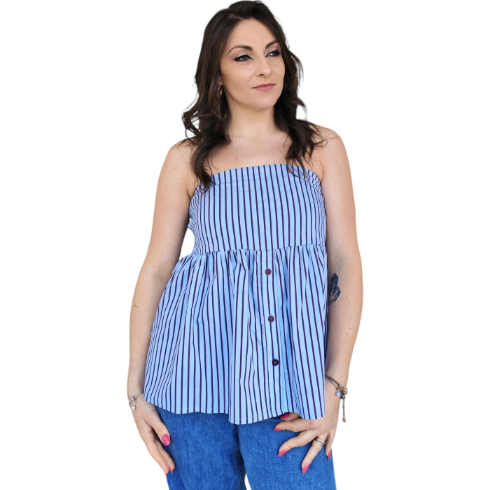 Top BERNA a fascia in misto cotone popeline a righe