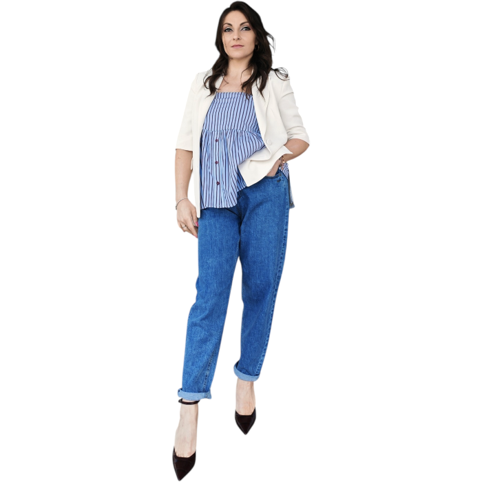 Top BERNA a fascia in misto cotone popeline a righe