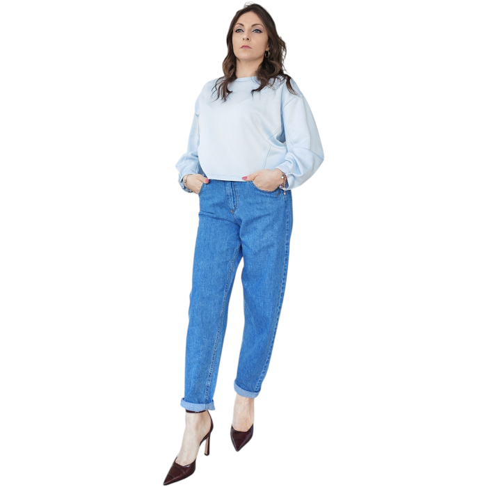 Felpa donna BERNA super soft in modal crop con cuciture a rilievo