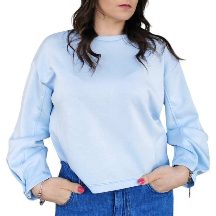 Felpa donna BERNA super soft in modal crop con cuciture a rilievo