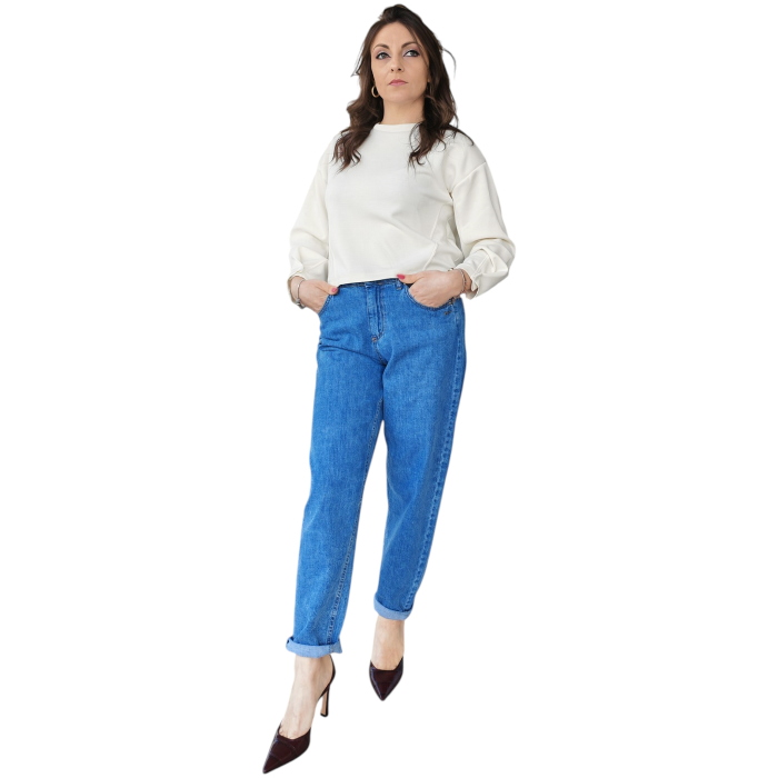   Felpa donna BERNA super soft in modal crop con cuciture a rilievo