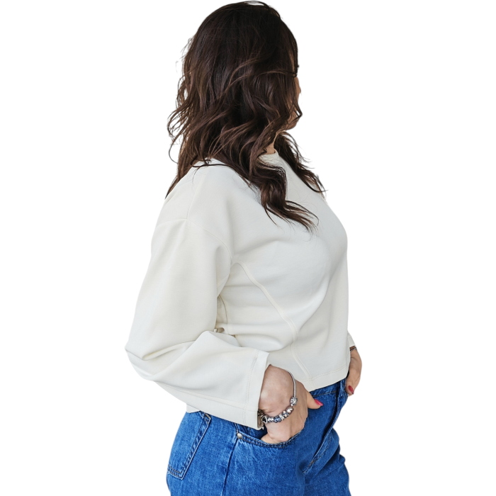   Felpa donna BERNA super soft in modal crop con cuciture a rilievo