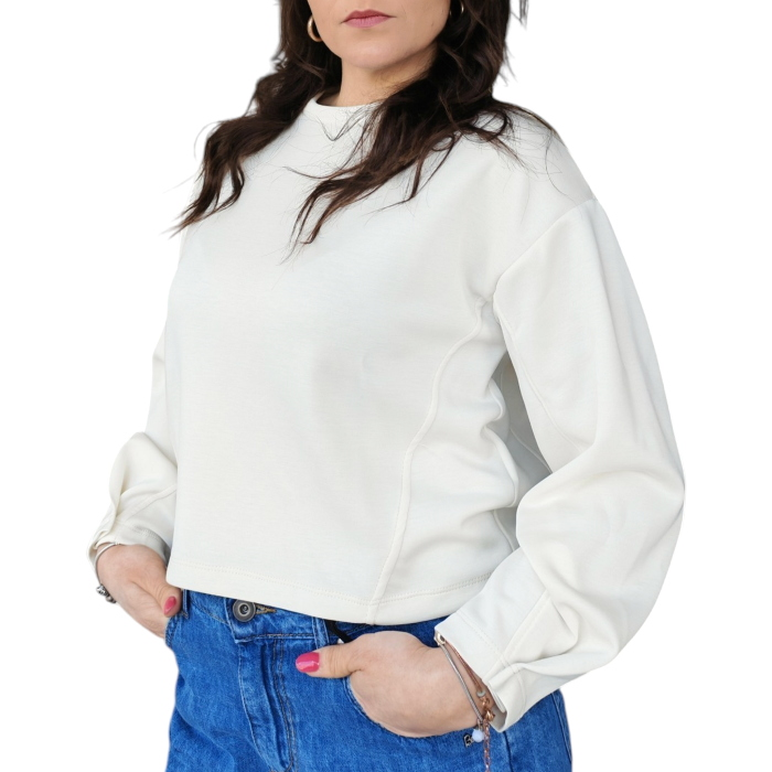   Felpa donna BERNA super soft in modal crop con cuciture a rilievo