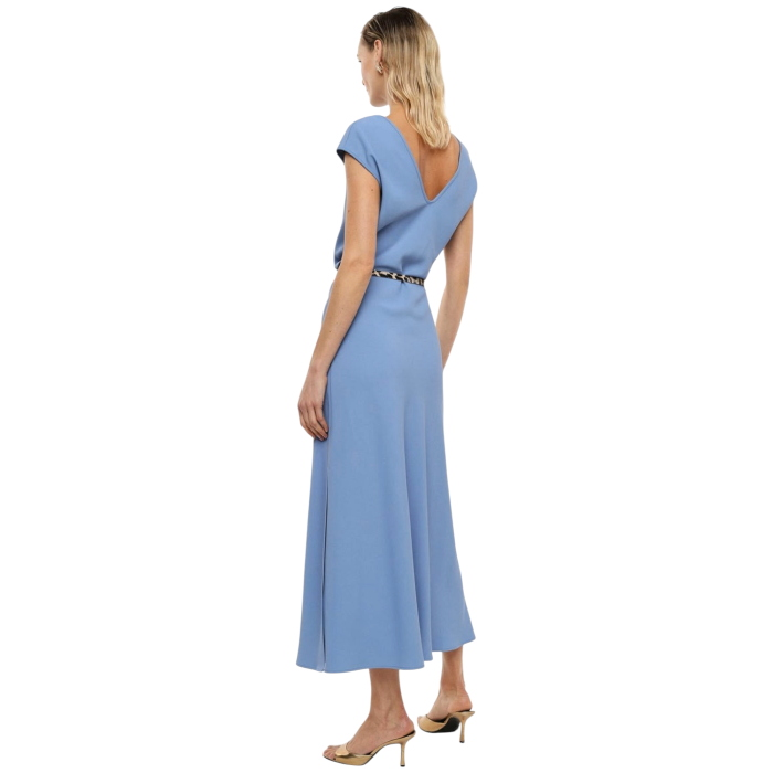 Abito donna IMPERIAL lungo scollo a barca e a V dietro drappeggio cintura animalier