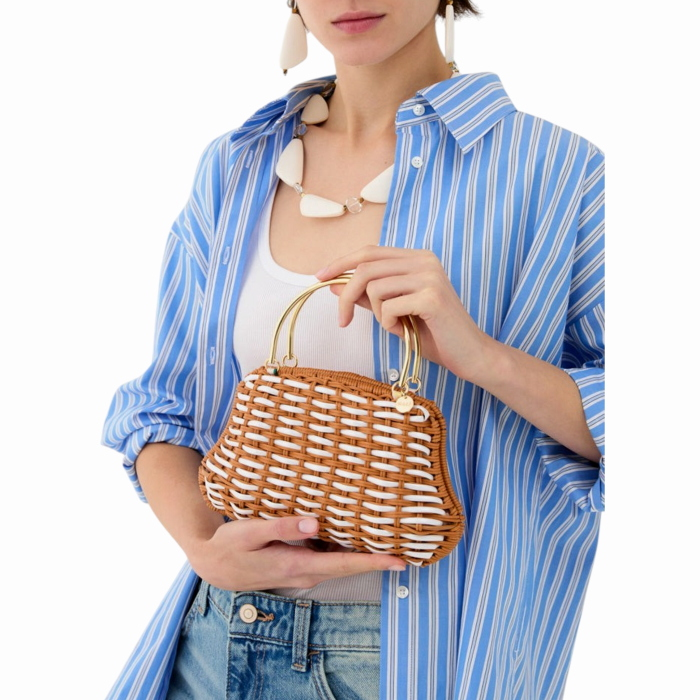 Clutch donna NALI' pochette in vimini intrecciato con manico dorato rogido