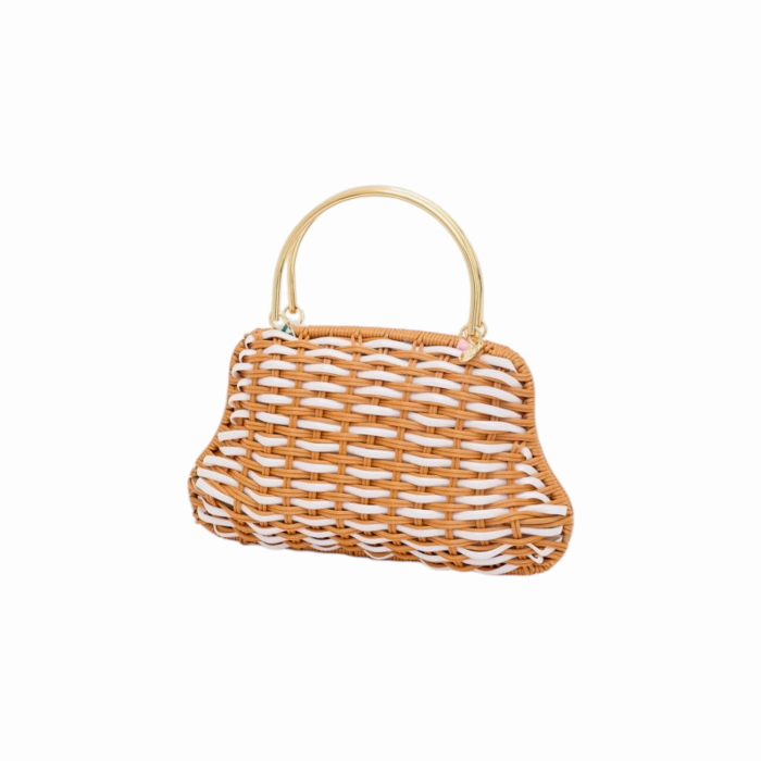 Clutch donna NALI' pochette in vimini intrecciato con manico dorato rogido