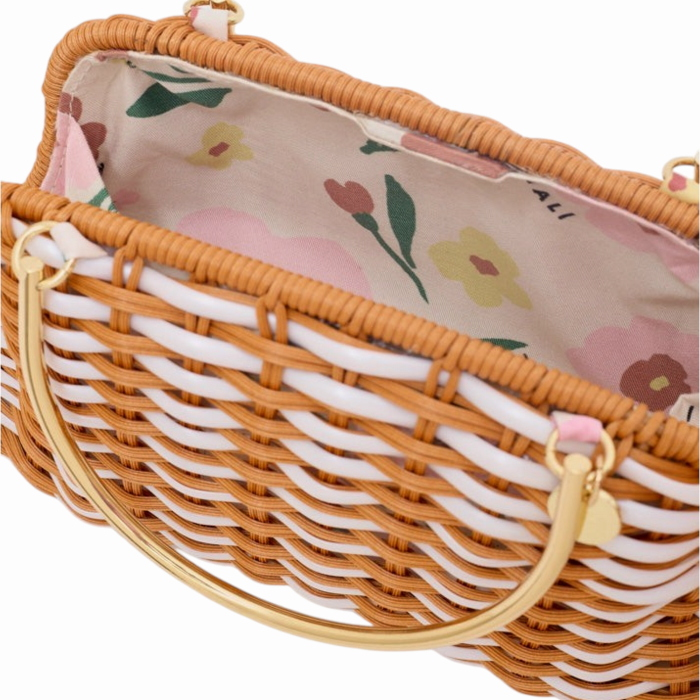 Clutch donna NALI' pochette in vimini intrecciato con manico dorato rogido