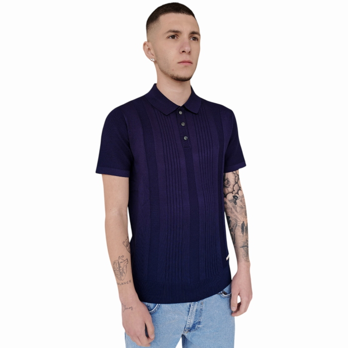 Polo uomo GIANNI LUPO misto viscosa in maglina con pattern verticali in rilievo