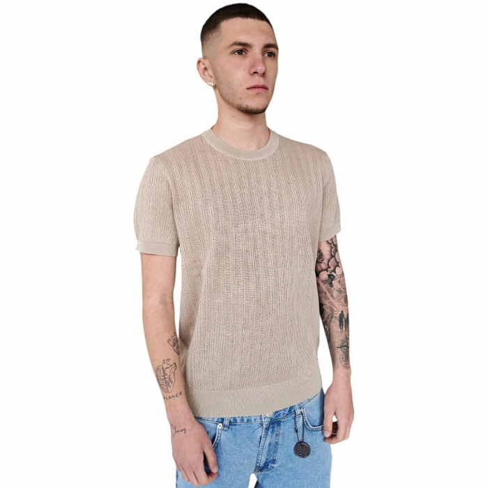 T-shirt uomo GIANNI LUPO maglina misto viscosa con texture (microfori) verticali