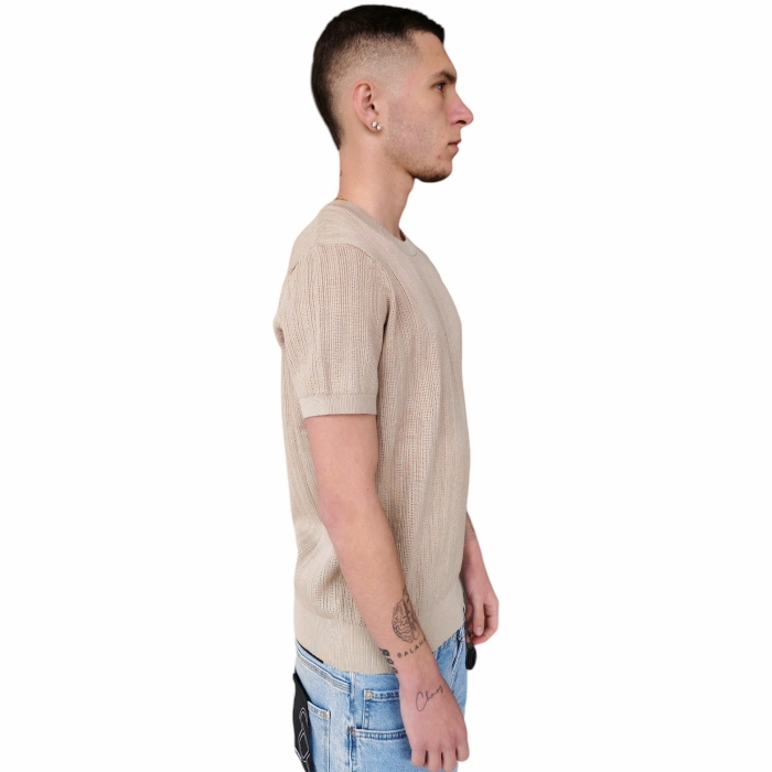 T-shirt uomo GIANNI LUPO maglina misto viscosa con texture (microfori) verticali