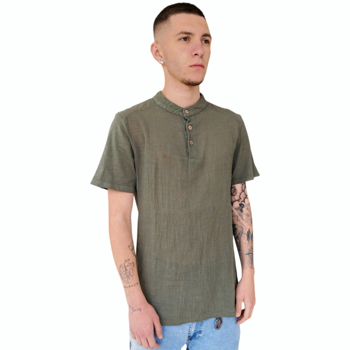 T-shirt uomo IMPERIAL 100% cotone fiammato collo koreano con bottoni