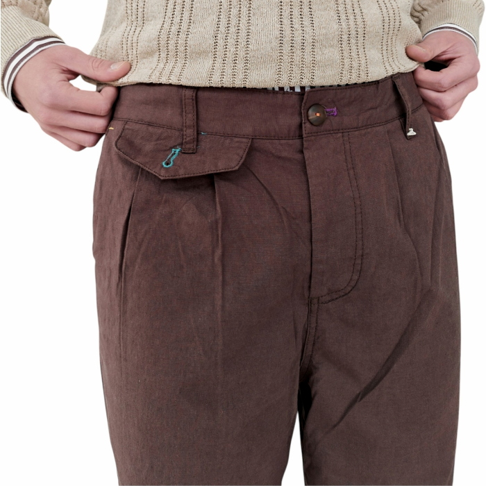 Pantalone uomo BERNA misto lino/cotone cropped fit con doppia pinces
