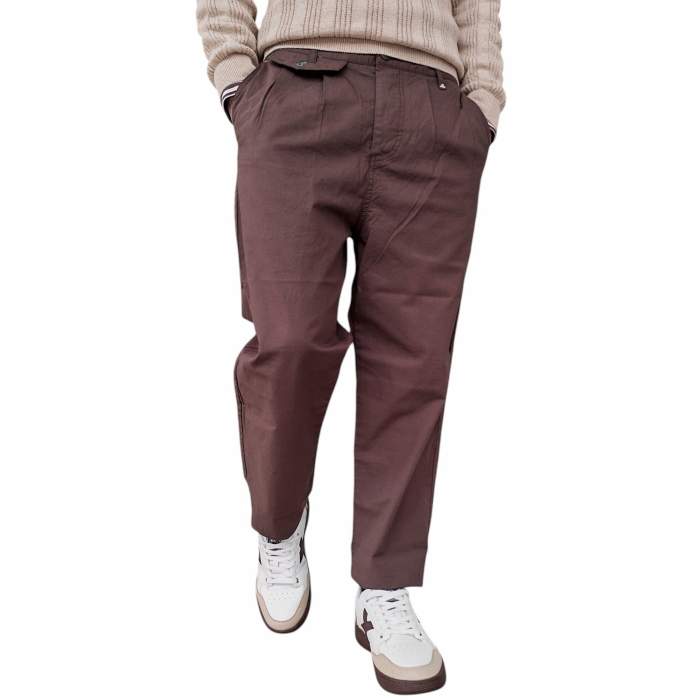 Pantalone uomo BERNA misto lino/cotone cropped fit con doppia pinces