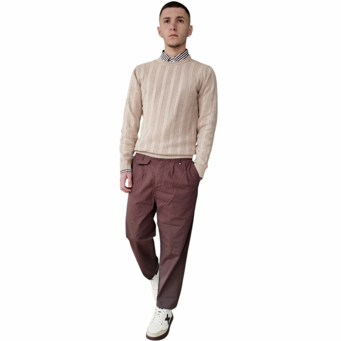 Pantalone uomo BERNA misto lino/cotone cropped fit con doppia pinces