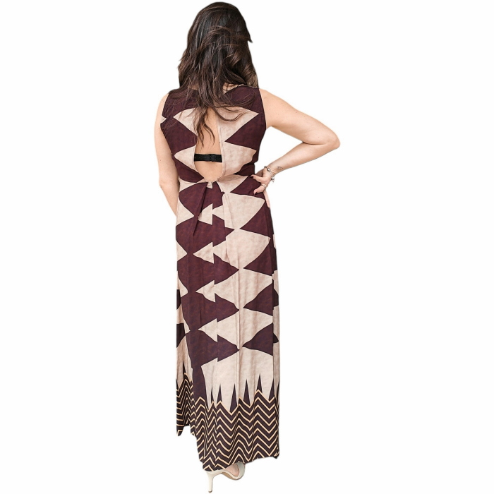 Abito donna 22.01 lungo fantasia geometrica 100% viscosa smanicato scollo tondo