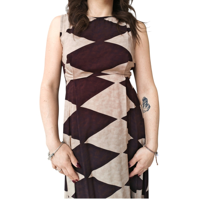 Abito donna 22.01 lungo fantasia geometrica 100% viscosa smanicato scollo tondo
