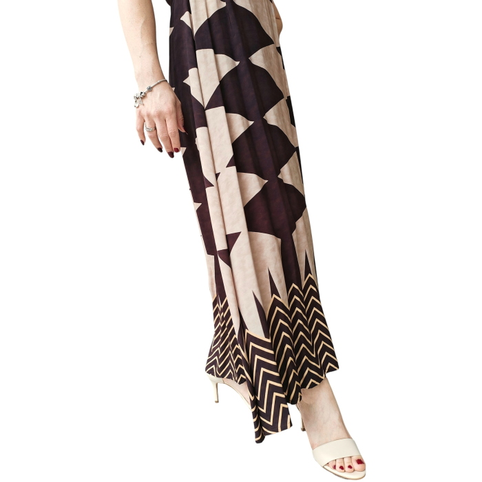 Abito donna 22.01 lungo fantasia geometrica 100% viscosa smanicato scollo tondo