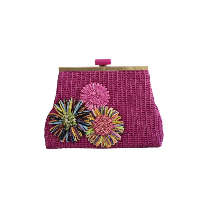 Pochette donna NALI' mod. Marbella in paglia fiori applicati e catenina staccabile