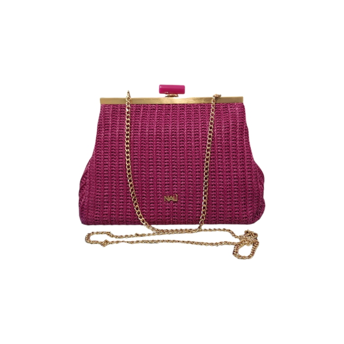 Pochette donna NALI' mod. Marbella in paglia fiori applicati e catenina staccabile