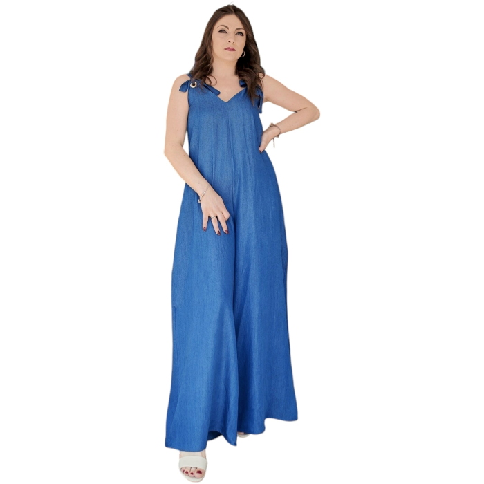 Tuta donna BERNA ampia jumpisit in chambray 100% lyocell con bretelle