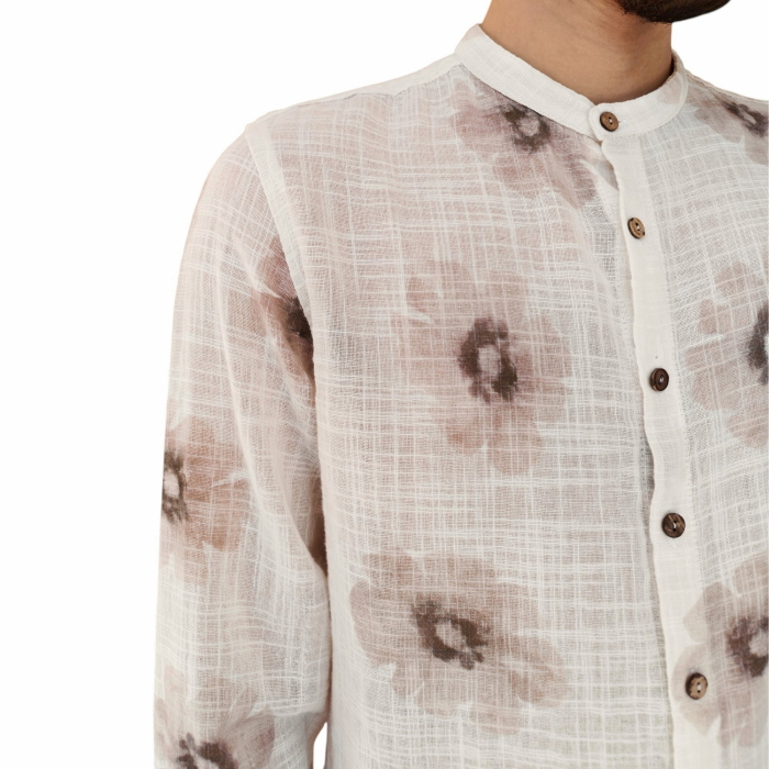 Camicia uomo IMPERIAL 100% cotone effetto lino collo koreano fantasia floreale