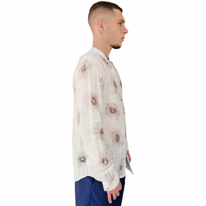 Camicia uomo IMPERIAL 100% cotone effetto lino collo koreano fantasia floreale