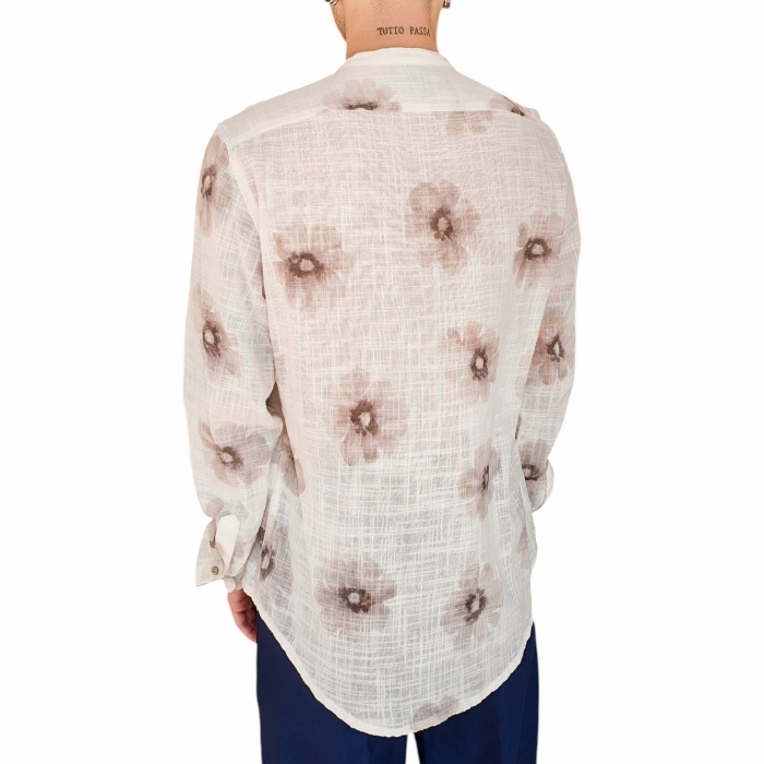 Camicia uomo IMPERIAL 100% cotone effetto lino collo koreano fantasia floreale
