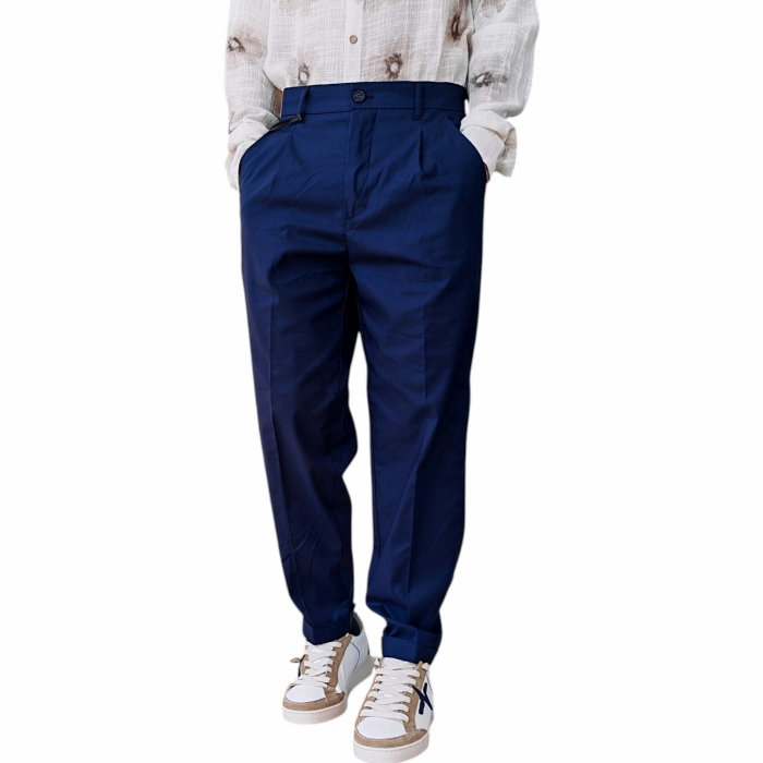 Pantalone uomo GIANNI LUPO sartoriale misto cotone effetto raso slim fit con pinces