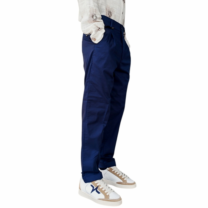Pantalone uomo GIANNI LUPO sartoriale misto cotone effetto raso slim fit con pinces