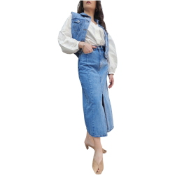 Gonna GIANNI LUPO jeans chiaro puro cotone lunga mod. jeans 5 tasche spacco anteriore  