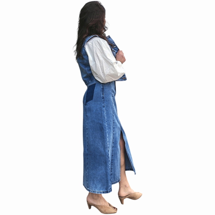 Gonna GIANNI LUPO jeans chiaro puro cotone lunga mod. jeans 5 tasche spacco anteriore  