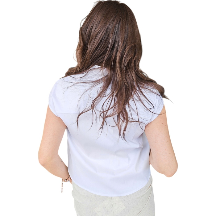 Camicia donna BERNA crop in cotone popeline smanicata fondo asimmetrico