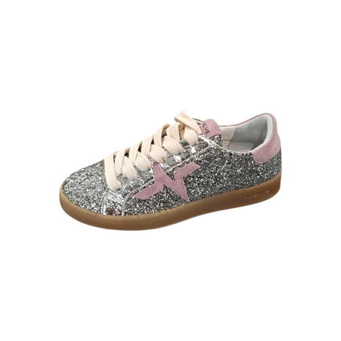 Sneakers donna TWELVE classic artigianali con strass suola caucciù plantare memory