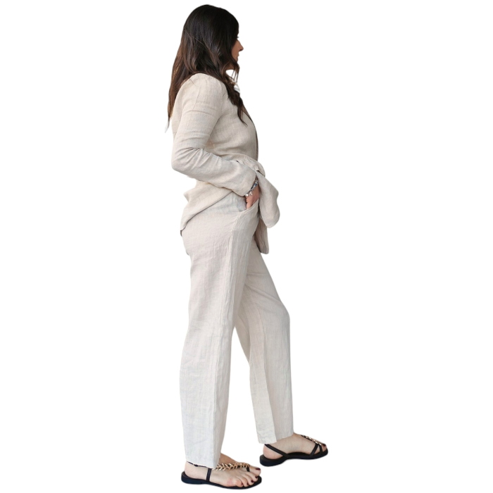 Tailleur 22.01 100% lino giacca monopetto pantalone gamba dritta con pence