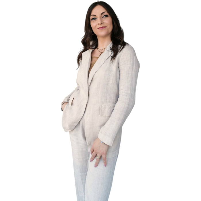 Tailleur 22.01 100% lino giacca monopetto pantalone gamba dritta con pence