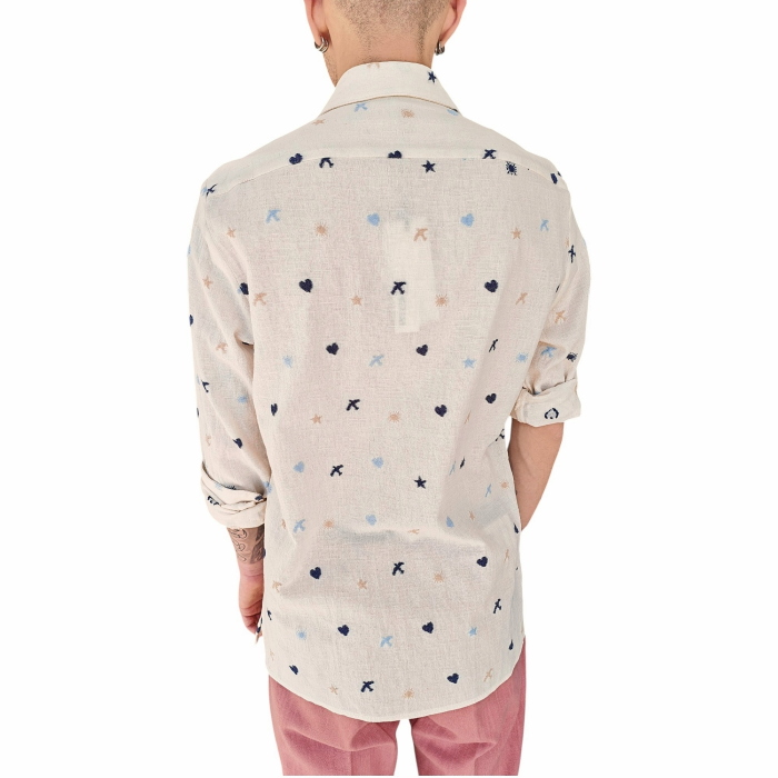 Camicia uomo IMPERIAL in puro cotone effetto lino con ricami a contrasto