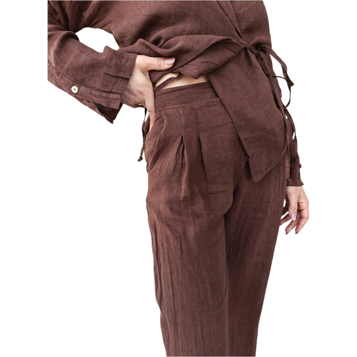 Tailleur 22.01 100% lino giacca a portafoglio con laccio e pantalone gamba dritta