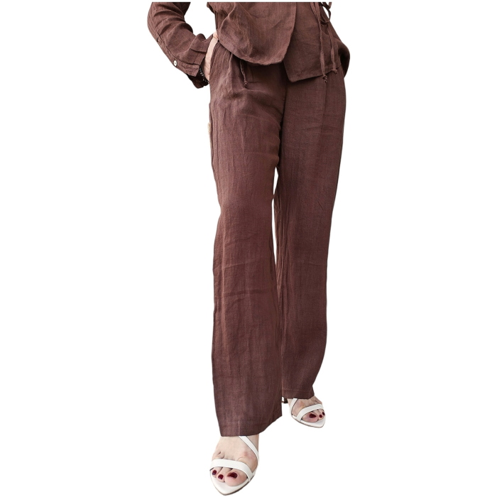 Tailleur 22.01 100% lino giacca a portafoglio con laccio e pantalone gamba dritta