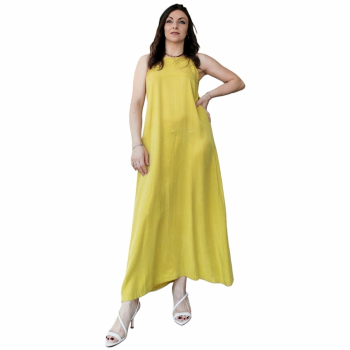 Abito donna SAIPH 100% lyocell lungo con collo a giro e bretelle strette
