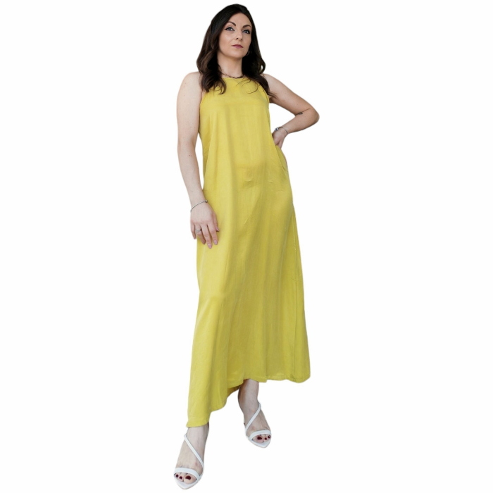 Abito donna SAIPH 100% lyocell lungo con collo a giro e bretelle strette