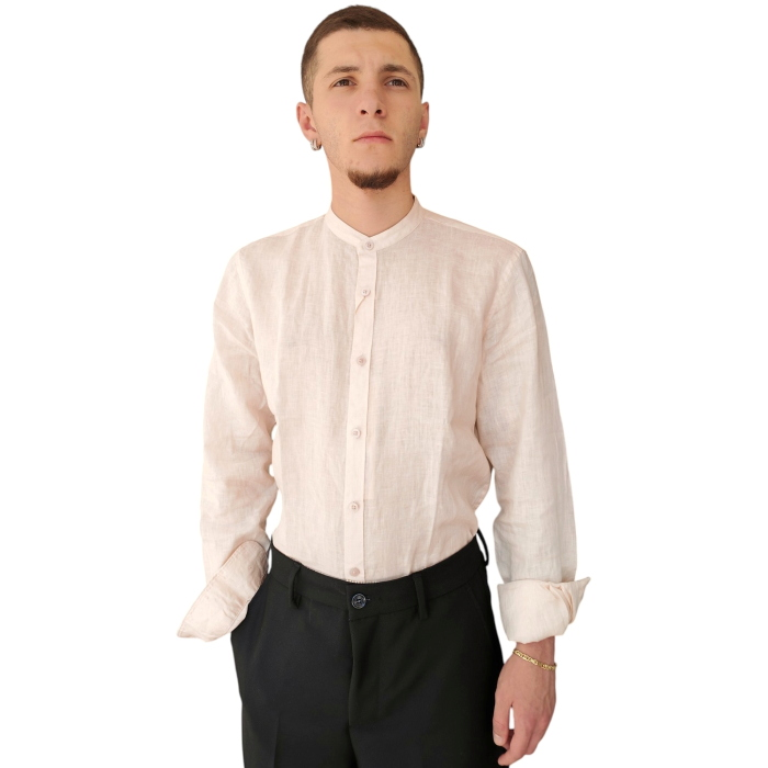 Camicia uomo GIANNI LUPO 100% lino regular fit collo Koreano