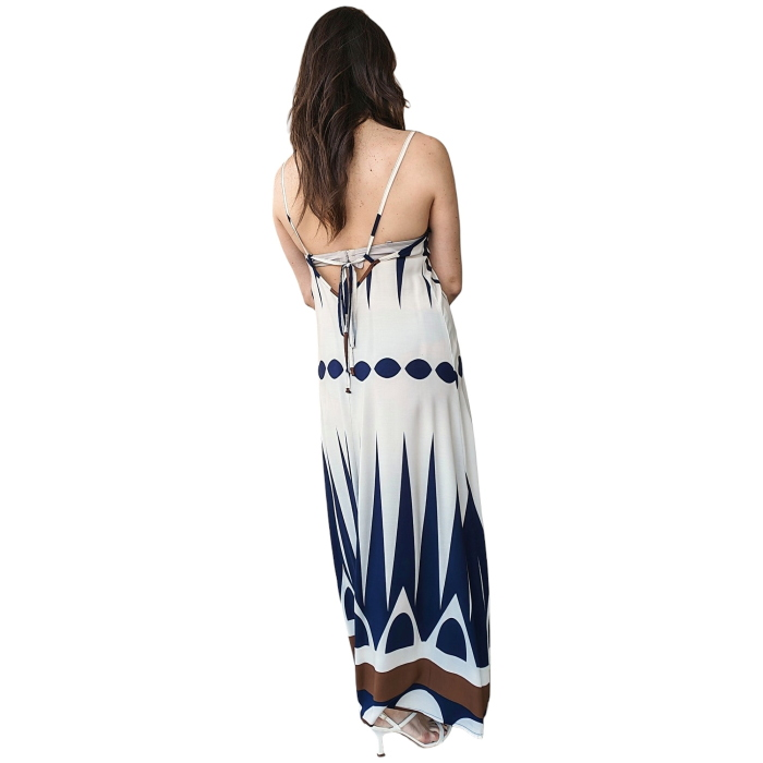 Abito donna 22.01 lungo fantasia geometrica 100% viscosa smanicato scollo a V