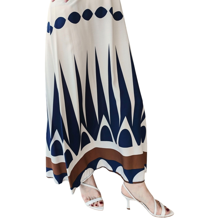 Abito donna 22.01 lungo fantasia geometrica 100% viscosa smanicato scollo a V