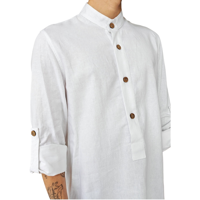 Camicia uomo IMPERIAL oversize misto lino collo koreano mezza abbottonatura