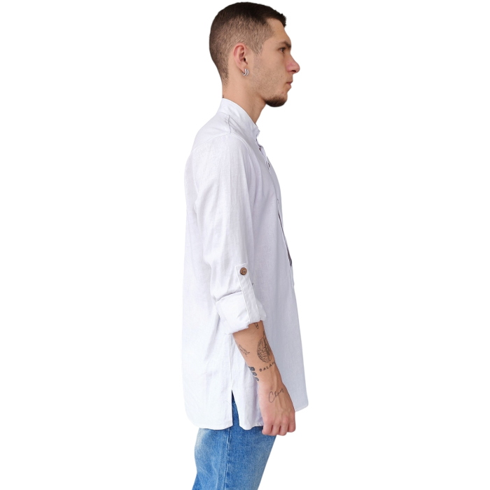 Camicia uomo IMPERIAL oversize misto lino collo koreano mezza abbottonatura