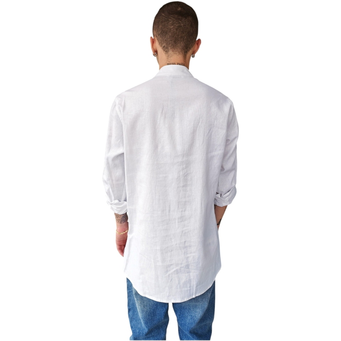 Camicia uomo IMPERIAL oversize misto lino collo koreano mezza abbottonatura